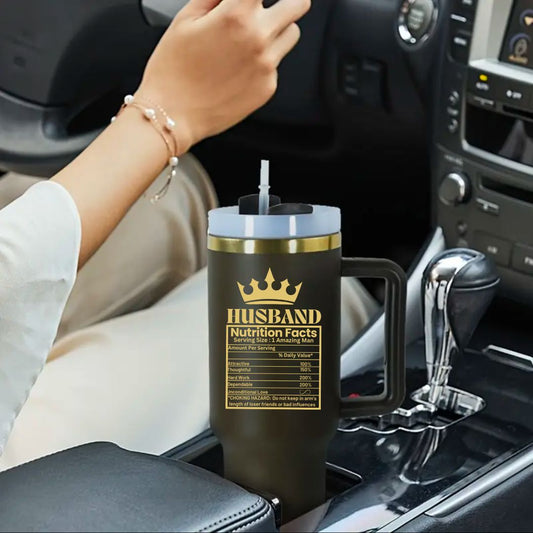 Husband Nutrition Facts Tumbler with Handle and Straw