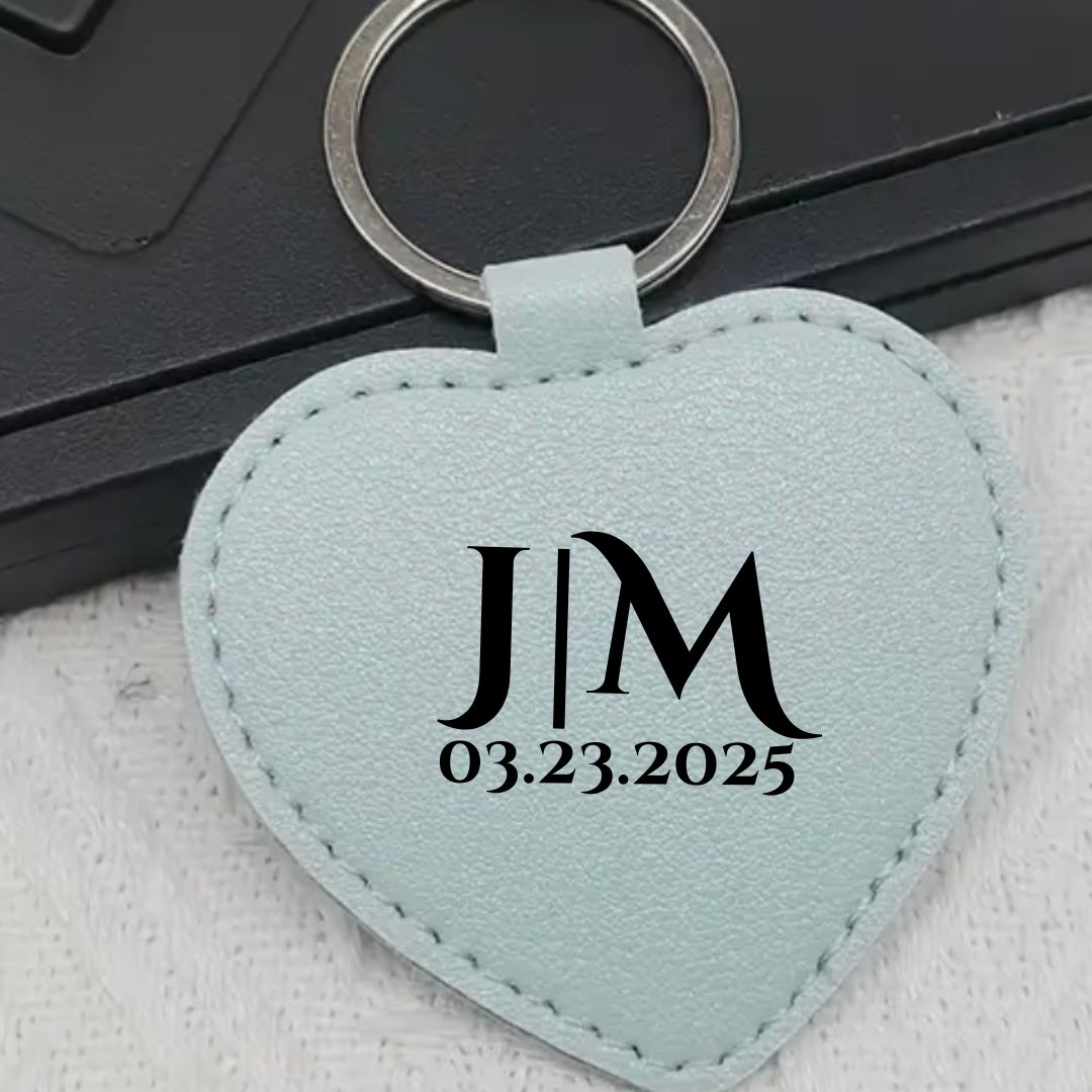 Vinyl Wedding Name  Initial Heat Leather Keychain