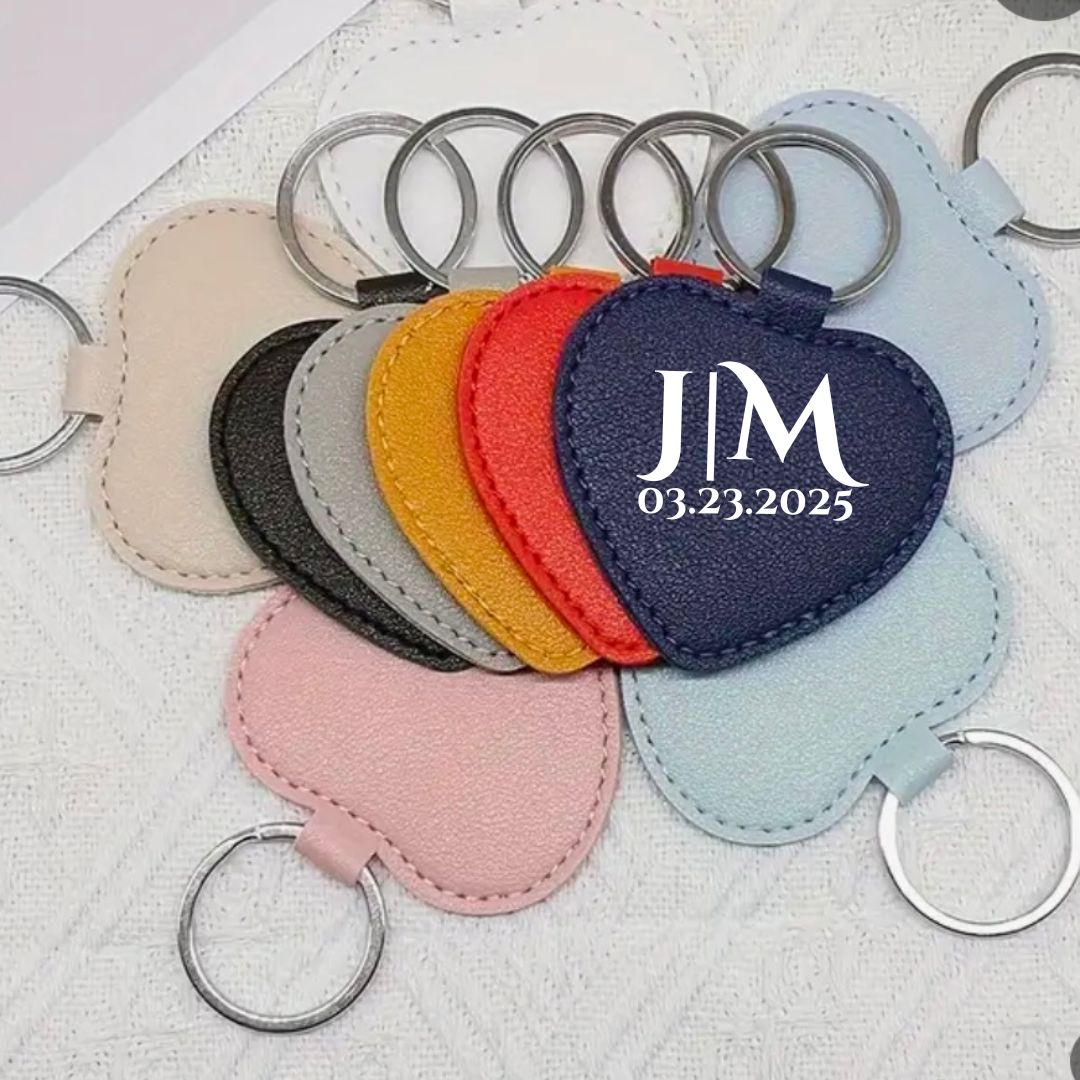 Vinyl Wedding Name  Initial Heat Leather Keychain