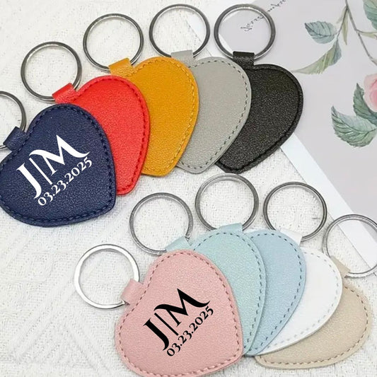 Vinyl Wedding Name  Initial Heat Leather Keychain